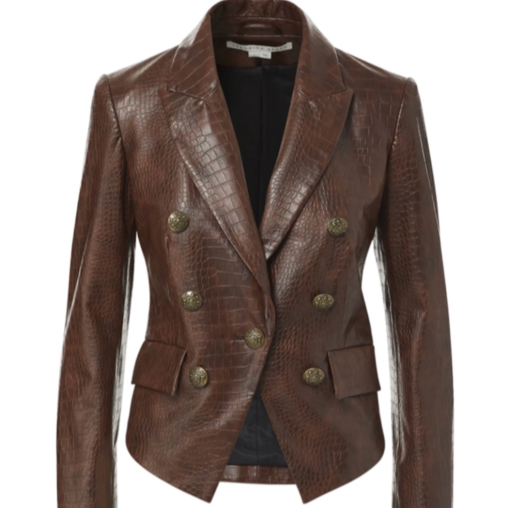 Veronica Beard Cooke Vegan Leather Dickey Jacket, Size 4. Color Chicory